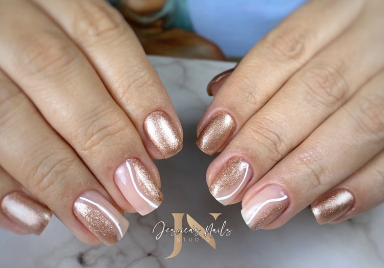 White wave rose gold nails ideas