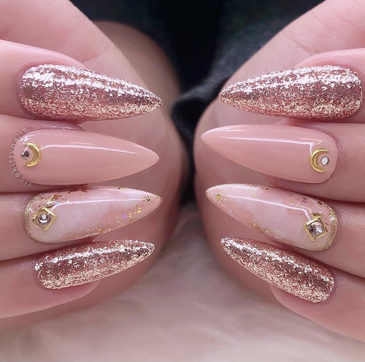 Long rose gold nails ideas