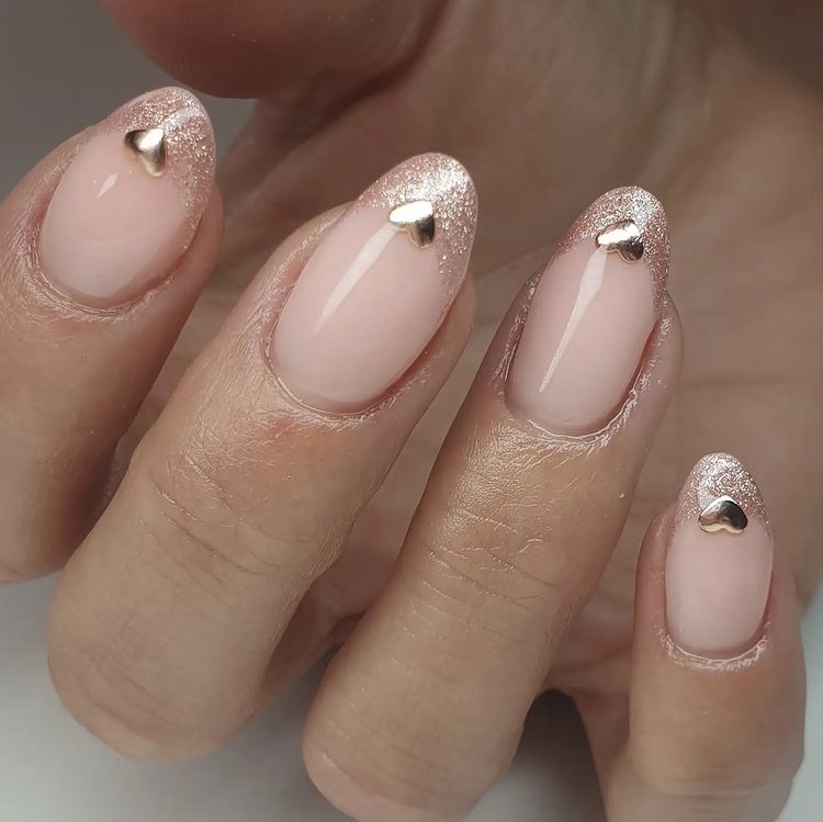 Glitter tips rose gold nails ideas