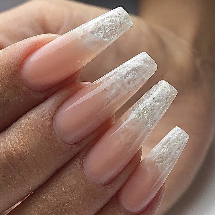 Long Ombre white nails
