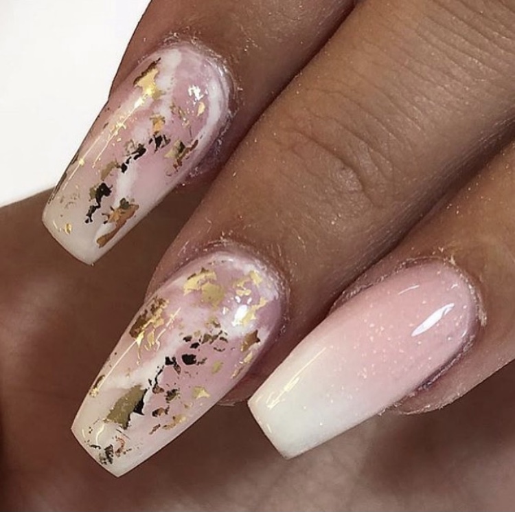 Gold Ombre white nails
