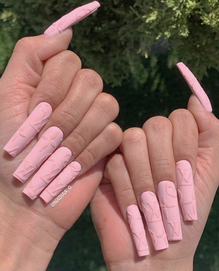 Long Pink Louis Vuitton nails