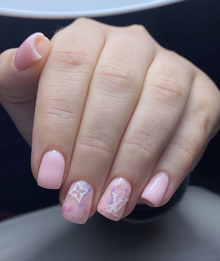 Pink Louis Vuitton nail art