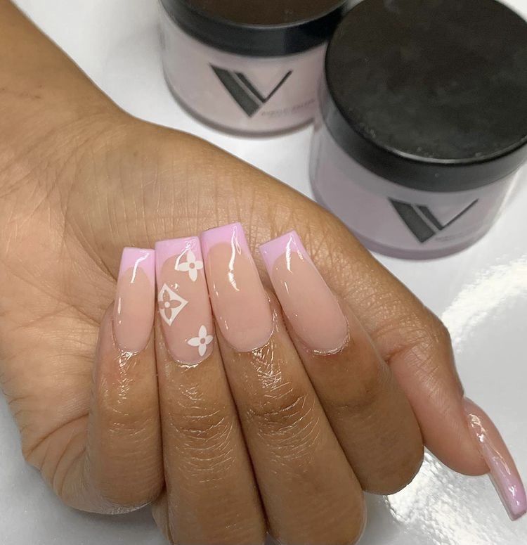 French tip Pink Louis Vuitton nails