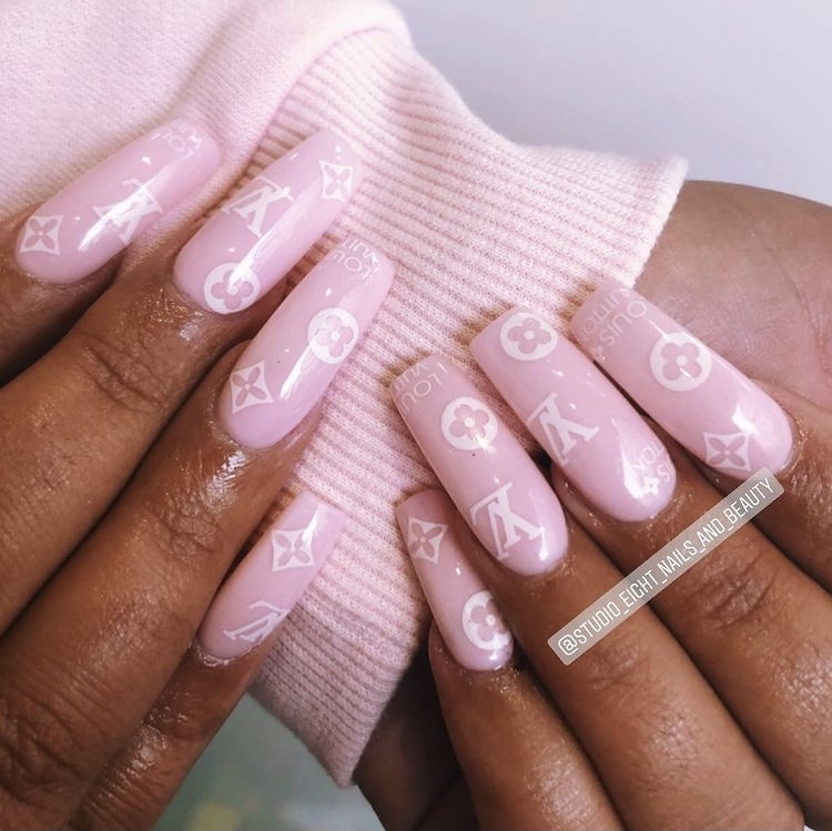 Pink Louis Vuitton nail art