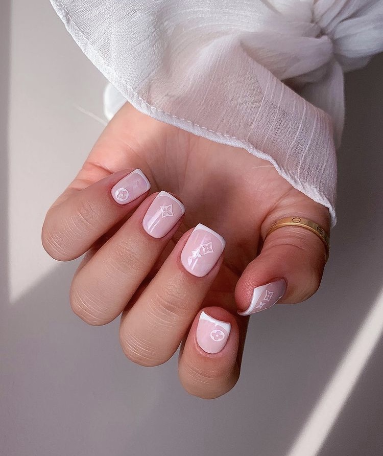 White Pink Louis Vuitton nails