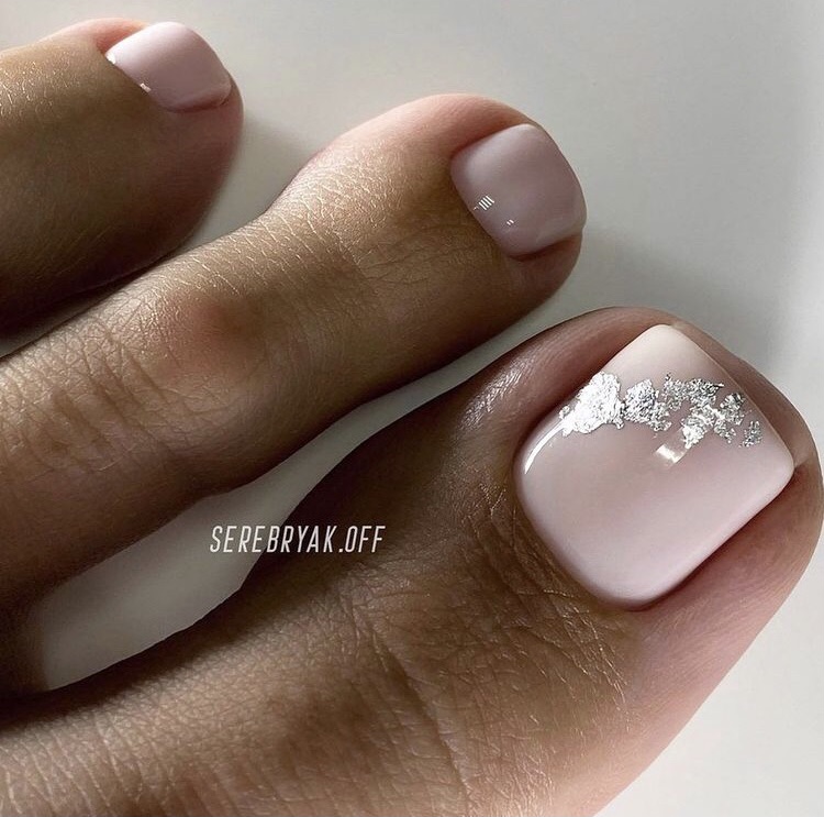 Pink silver summer white toe nail designs