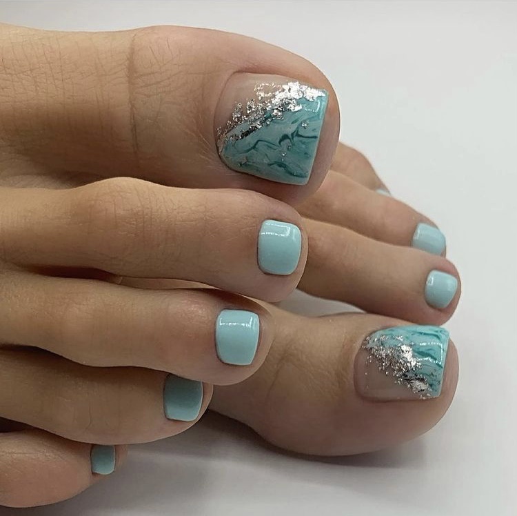 Silver and Blue toe nail designs