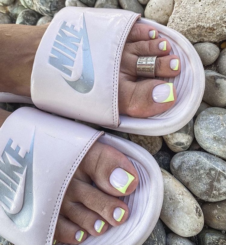 Yellow french tip pedicure ideas