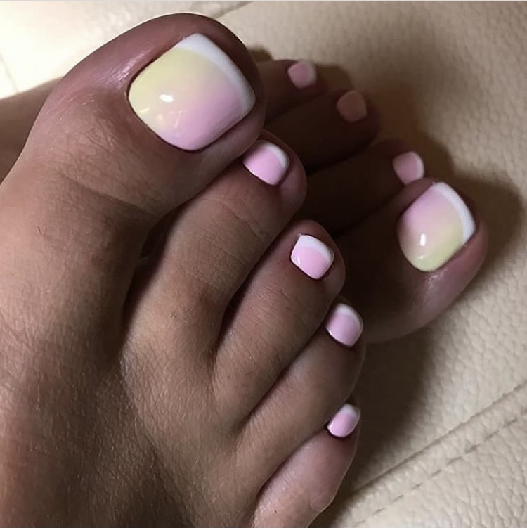 Pastel ombre french tip pedicure ideas