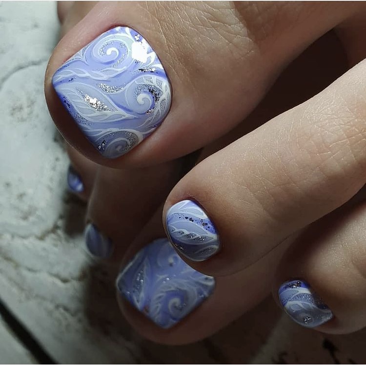 Swirl Blue toe nail designs